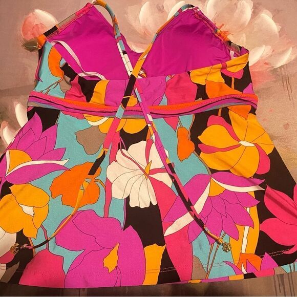 🛍️Trina Turk Gemini Printed Halter Tankini Multicolor Removable Cup Bikini Top - Picture 8 of 9